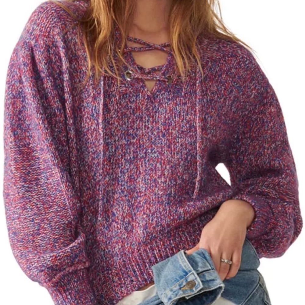 ba&sh Purple V-Neck Sweater with Chunky Knit
